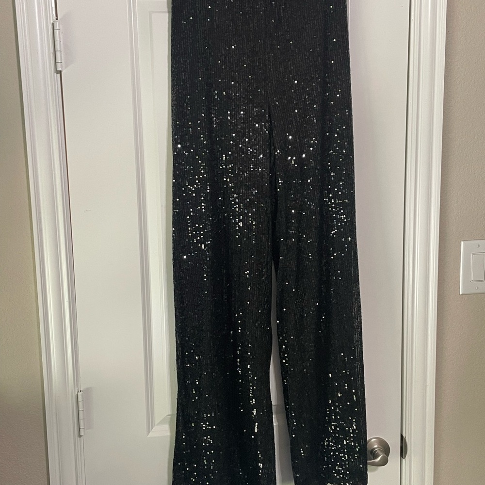 Cato Black Sequin Wide Leg Pants